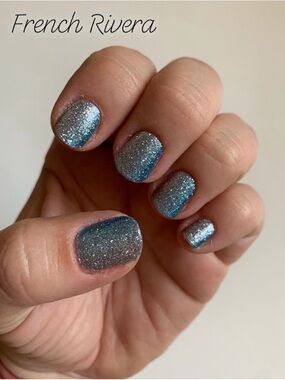 Color Street French Rivera Blue Silver Glitter Nail Strips